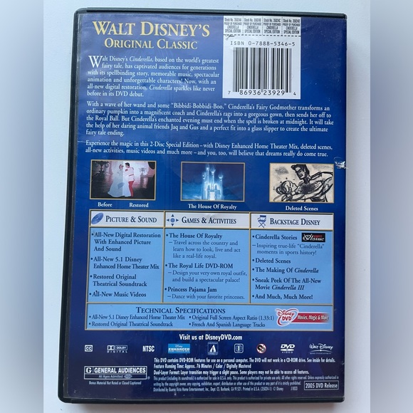 Cinderella DVD - Platinum Edition, Walt Disney Movie 2-Disc Special Edition Set - Picture 2 of 4